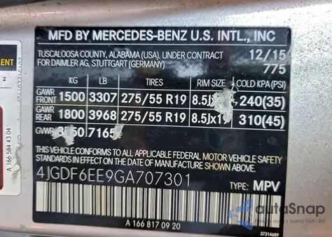 2016 Mercedes-Benz Gl 450 4Matic from USA, damaged, VIN 4JGDF6EE9GA707301